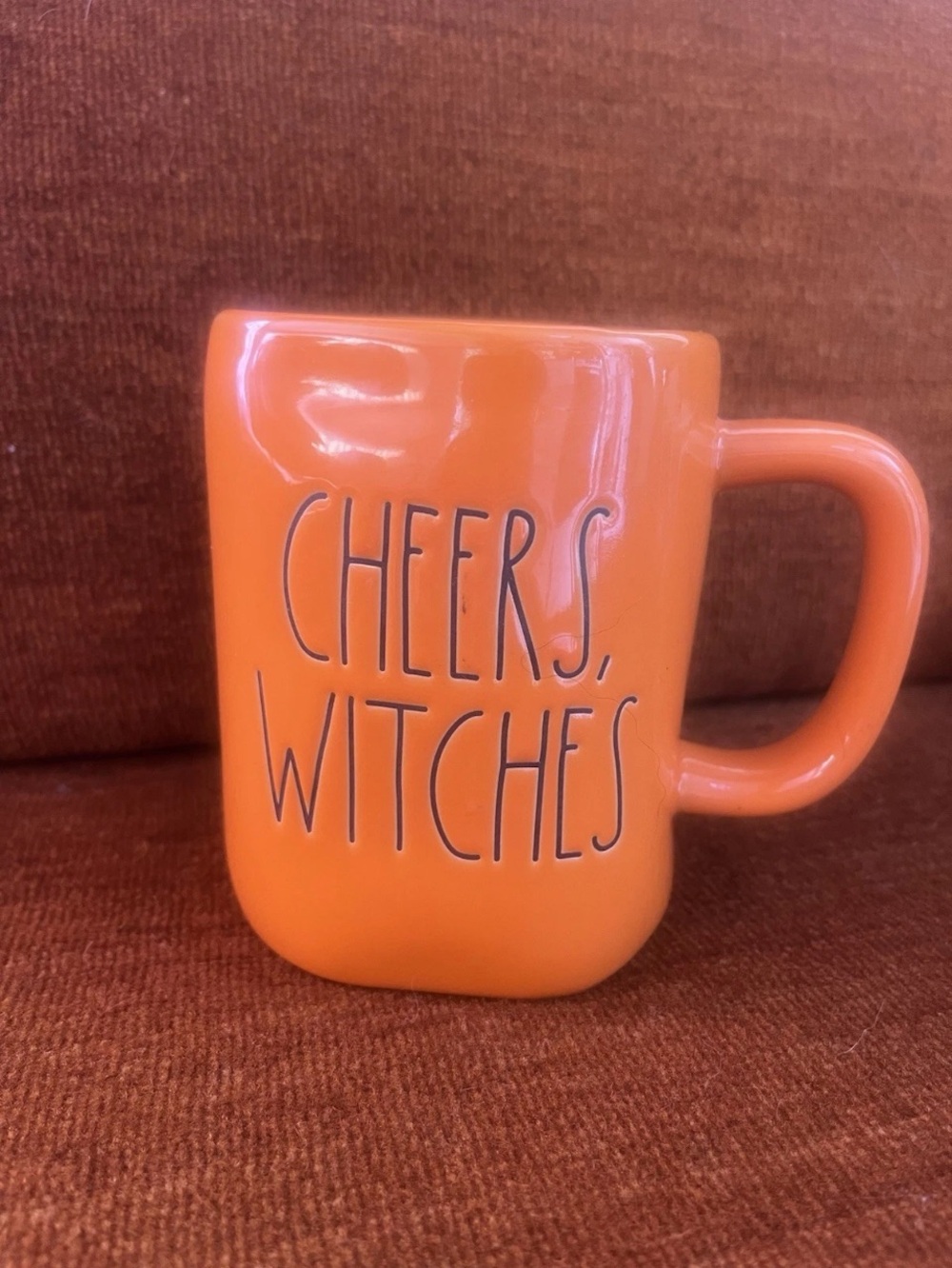 Rae Dunn CHEERS WITCHES Halloween Orange and Black Mug